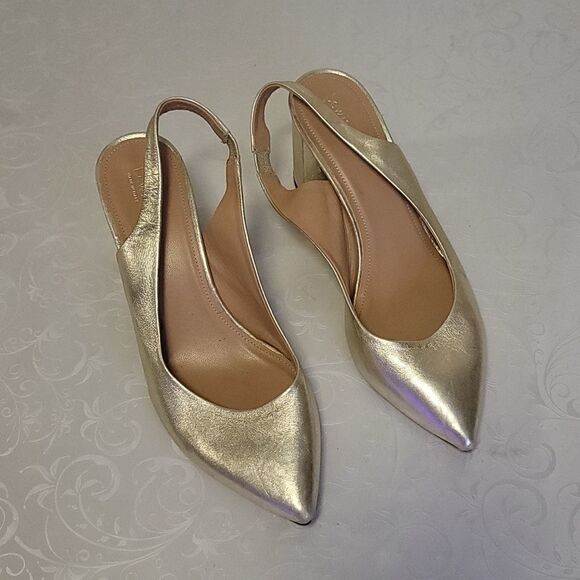 Lewit Adriana Gold Leather Slingback Block Heels Size40 - Picture 1 of 7